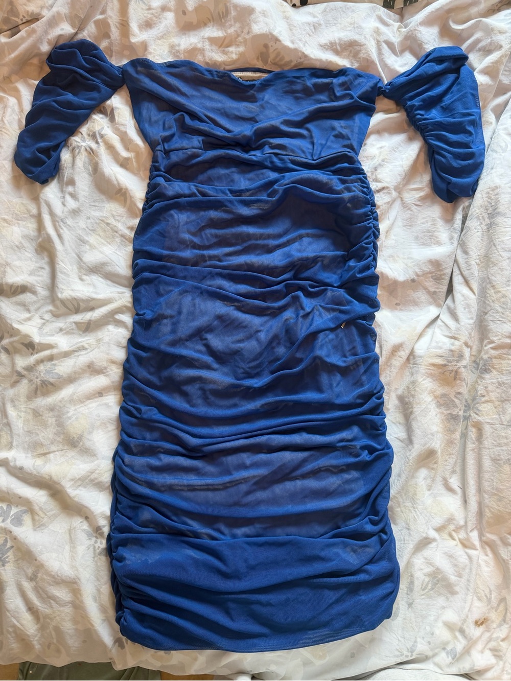 Fashion Nova Royal Blue Off-Shoulder Ruched Mini Dress